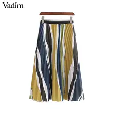 Женское элегантное платье vadim Лоскутная плиссированная юбка с принтом эластичная талия средняя удлиненная юбка женская Повседневная Ретро миди юбки mujer BA749