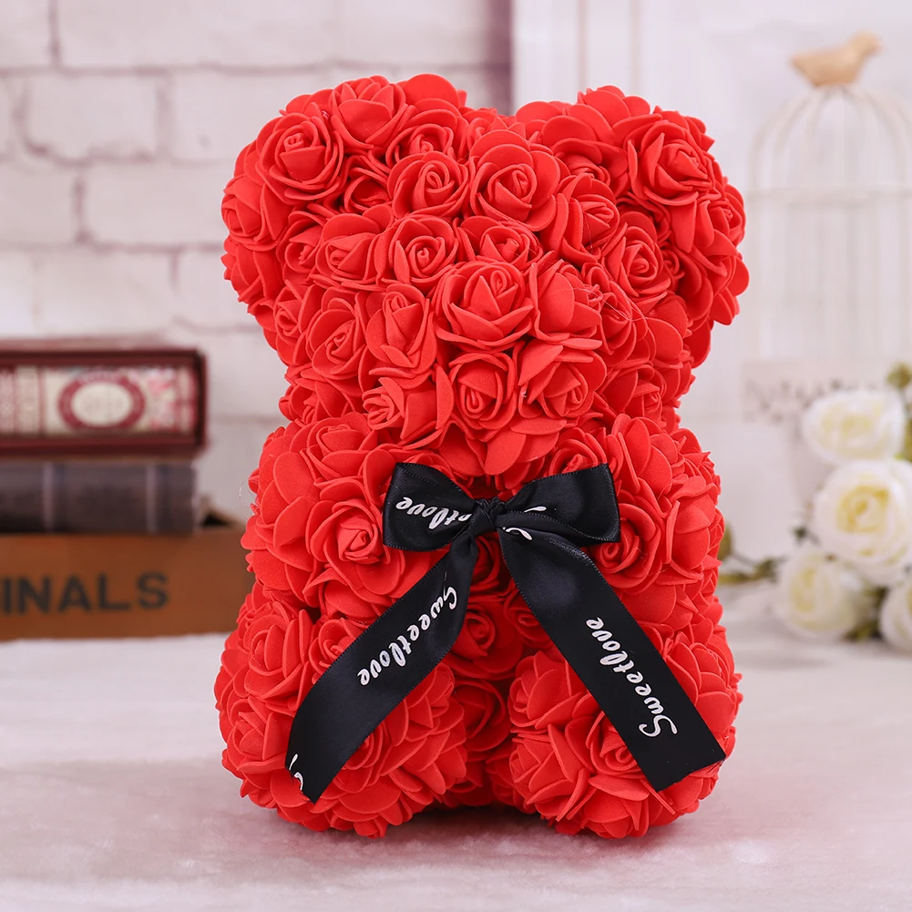 red 25*16 см Diy Мишка Тедди роза с коробкой Искусственные из ПЭ цветок медведь Роза День святого Валентина для девушки женщины жены Рождественский подарок - Цвет: red