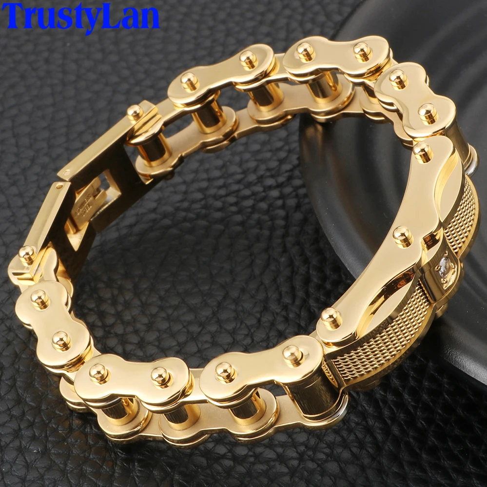 

Heavy High Polished Gold 316L Stainless Steel Motorcycle Chain Men Bracelet Male Biker Jewelry Hip-Hop Rocker Mens Bracelets New