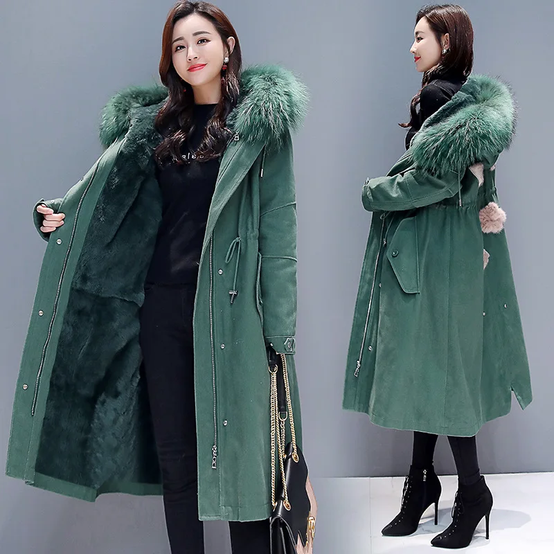 

2019 Winter New Style Elegant Commuting Cotton Coat Women's Korean-style Fashion Slim Fit Drawstring Waist Hugging Hooded Large