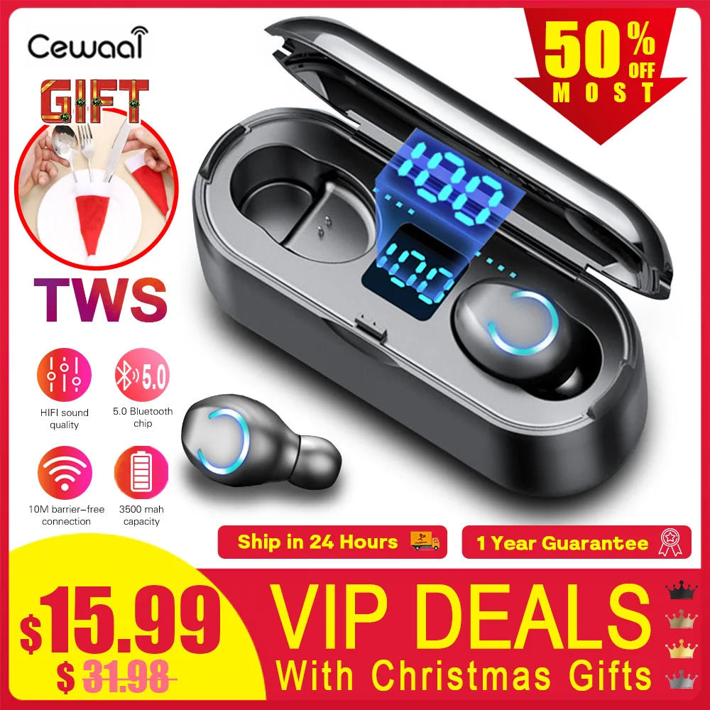 

Wireless Earphone Bluetooth 5.0 LED Display F9 TWS Wireless Bluetooth Headphone Earbud 8D Stereo Headset With 3500mAh Power Bank