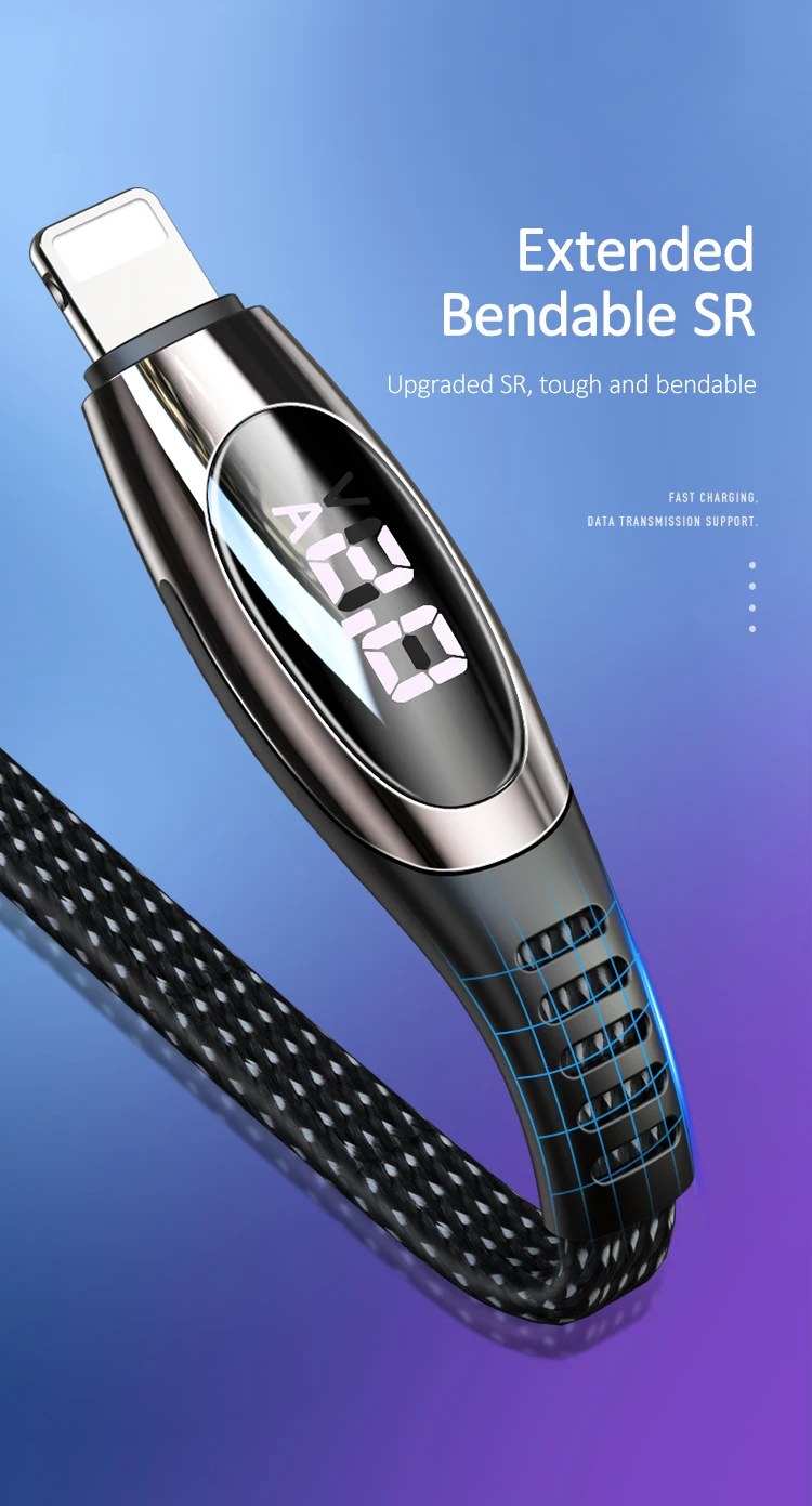 USAMS светодиодный usb кабель зарядное устройство для iPhone xs max xr 8 7 6s plus 5se 11 ipad кабель передачи данных для быстрой зарядки 1 м 2 м для usb lightning Кабель