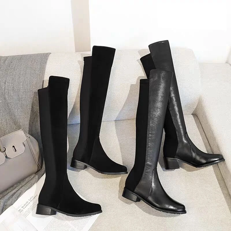 Zapatos de mujer; классические женские ботинки с высоким голенищем; модные женские ботинки из замши и флока без шнуровки; пикантные узкие эластичные ботинки