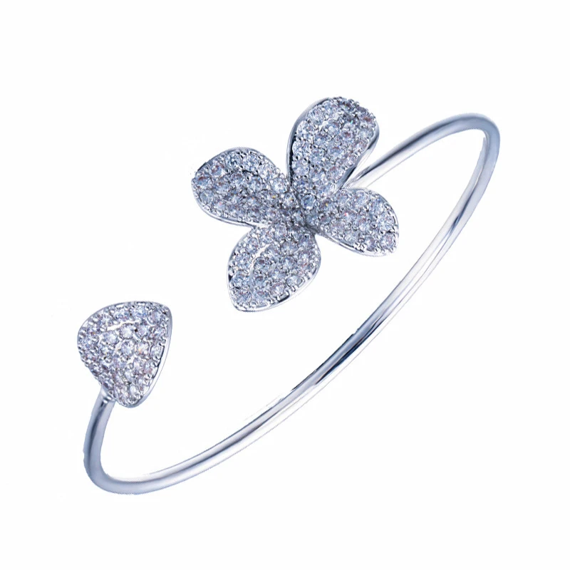 ERLUER Fashion Flower open Cuff Bracelets For Women Girl Zircon Crystal wedding engagement adjustable Jewelry Bracelet bangle | Украшения и