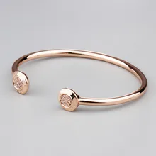 Новинка, 925 пробы, серебряный браслет, розовое золото, с надписью, с кристаллами, Открытый браслет, подходит для женщин, бусина, шарм, сделай сам, европейская бижутерия