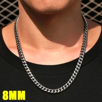 3mm 6mm Wide Stainless Steel Chain Cuban Link Chains Chokers Necklace For Mens Jewelry Silver Plated Solid Metal Fashion Jewelry - Image 3