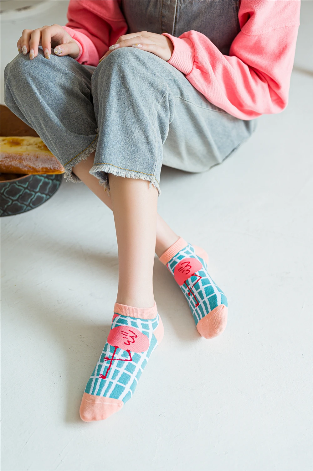 Neue kurze Söckchen mit Flamingo-Muster für Damen, bunt, Harajuku, lustig, Preppy-Stil, gestreift, Gittermuster – Detail 25