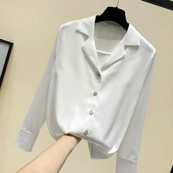 Женские формальные рабочие Рубашки с длинным рукавом, модные повседневные свободные рубашки с v-образным вырезом, Классические рабочие блузки, офисные женские белые рубашки - Цвет: Белый