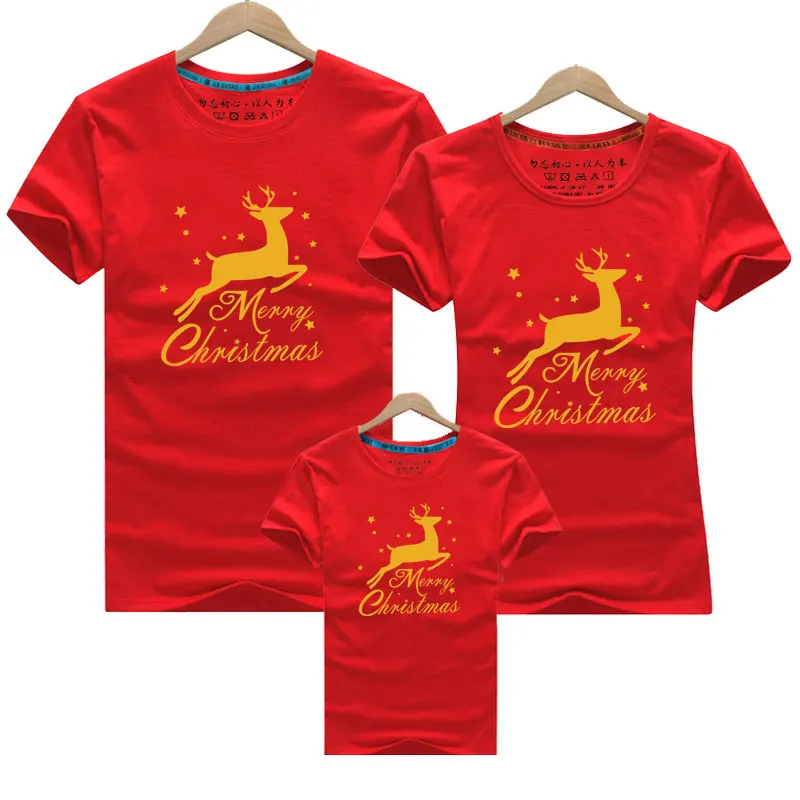 Хлопковая Футболка с рождественским оленем одежда для мамы, дочки, папы и ребенка одинаковые комплекты одежды для семьи семейный образ «Мама и я» - Цвет: Red