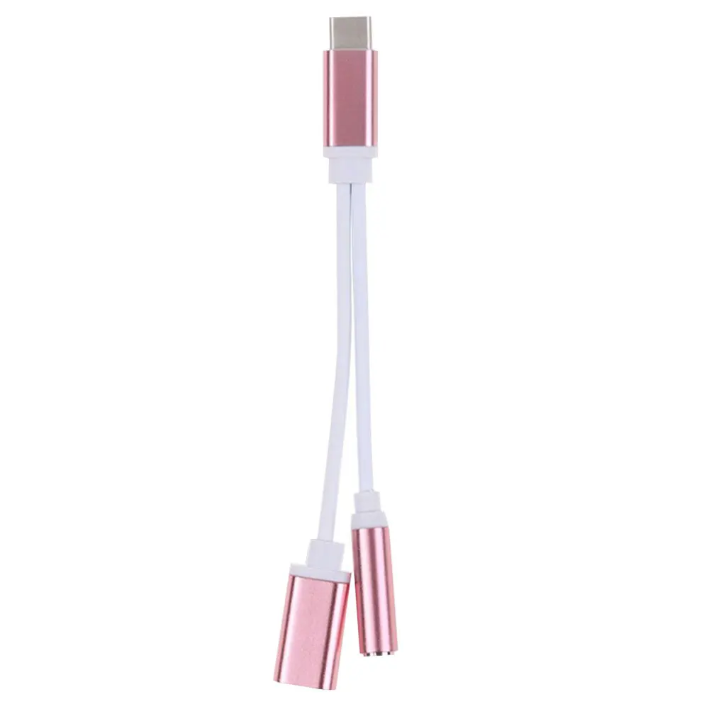 2 в 1 Тип C до 3,5 мм зарядное устройство для наушников аудио разъем USB C кабель портативный type-C до 3,5 мм разъем адаптер для мобильного телефона - Цвет: pink