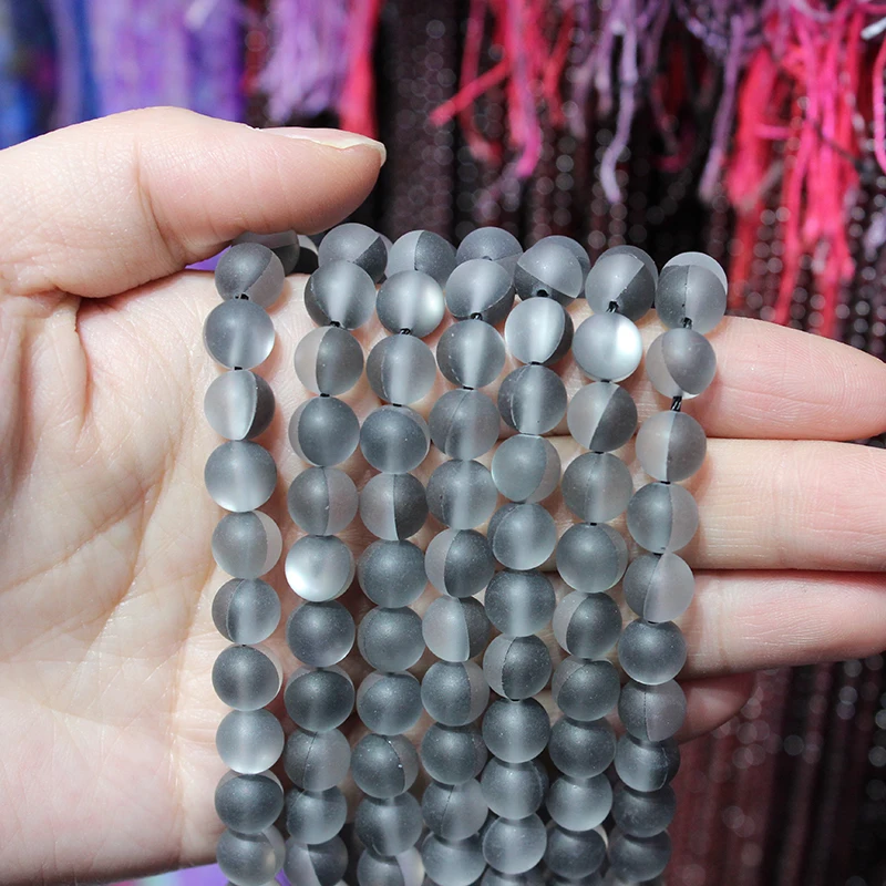 

Matte Grey Flash Crystal Frosted MoonStone Glitter Loose Round Beads 6/8/10/12mm For Jewelry Making DIY Bracelet 15''