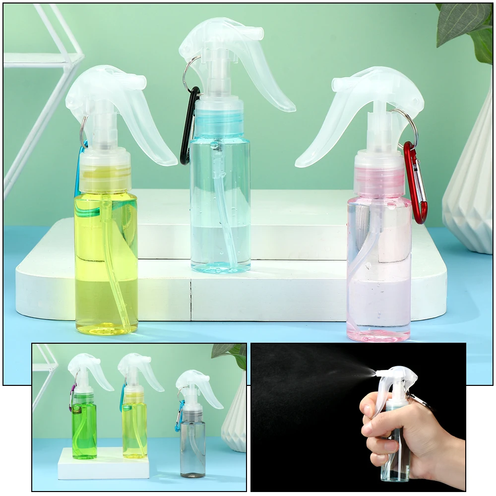60ML Transparent Plastic Trigger Spray Bottles With Carabiner Hook Travel Portable Refillable Container Makeup Moisture Atomizer