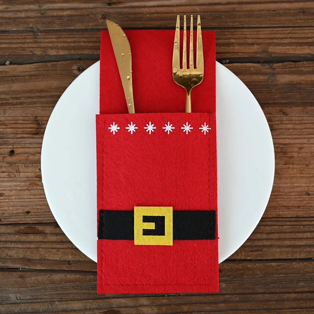 Sckday Xmas Cutlery Bag Tableware Pockets Fork Cover Santa Claus Lace envelope belt style Christmas Party home table Decoration | Дом и сад