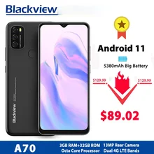Blackview a70 android 11 smartphone 6.517 Polegada display octa núcleo 3gb ram + 32gb rom 5380mah 13mp câmera traseira 4g telefone móvel