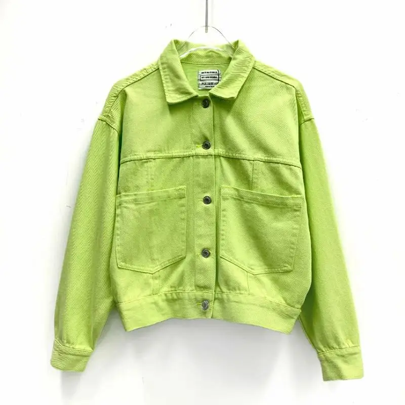 green jacket Vinatge джинсовая куртка Женская harajuku синяя джинсовая куртка уличная зеленая Женская Куртка розовая ветровка осень - Цвет: green jacket