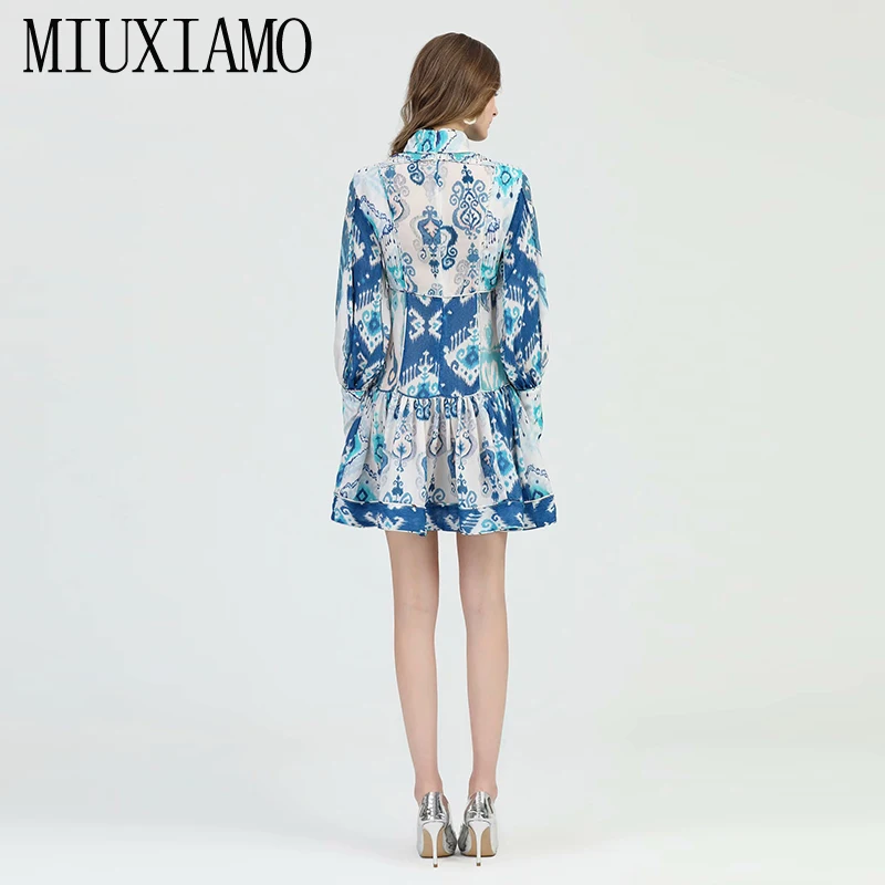 MIUXIMAO, высокое качество,, подиум, дизайнерское, весеннее платье, синий и белый фарфор, с принтом, элегантное, Повседневное платье для женщин, vestidos
