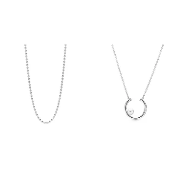 

925 Sterling Silver Necklace Round Ball With Pearl Size 50Cm For Women Diy Pendant Necklace Jewelry