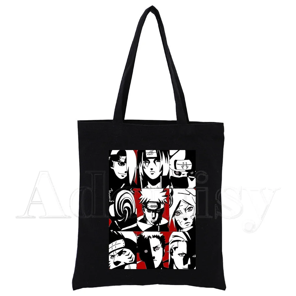 Akatsuki Canvas Bag Casual Large Hand Bags for Women Ladies Shopping Handbag Print Large Capacity Bag Black
