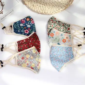 

Flower Print Mask Dust-proof Windproof Sunscreen Mask Lady Fashion Mask Cotton Mask Adjustable Size Breathable Comfortable