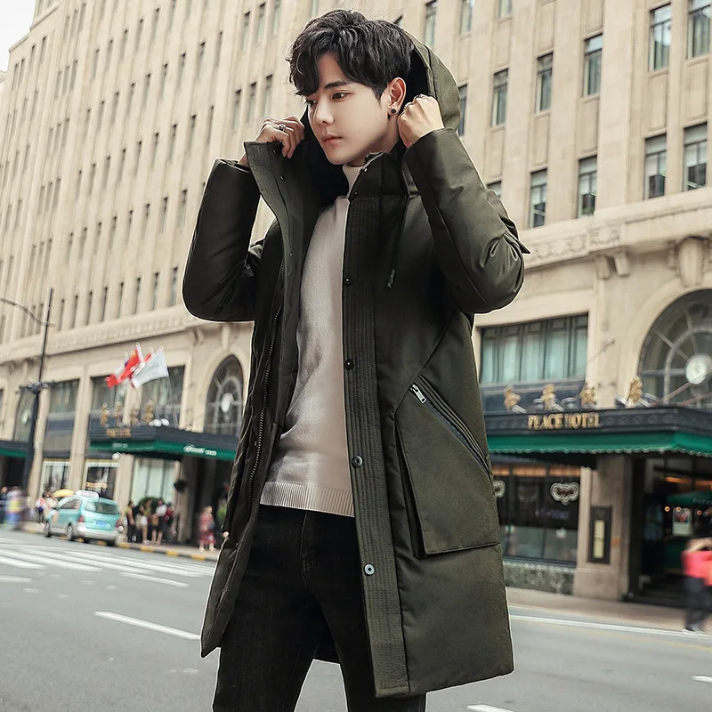 Зимнее пальто Для мужчин мода Slim Fit теплая дутая куртка средней длины Сапоги выше колена зимняя куртка пуховик Для мужчин одежда