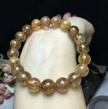 

FREE SHIPPING Natural Copper Titanium Rutilated Quart Beads Power Bracelet AAA 9.5mm