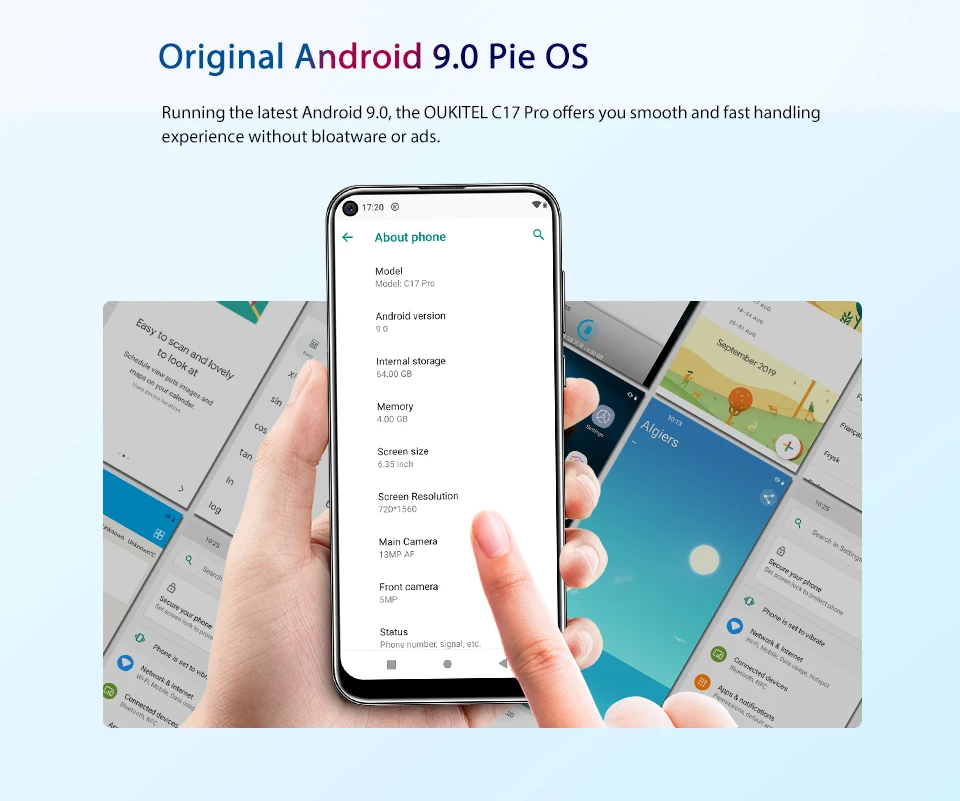 OUKITEL 4G смартфон C17 Pro 6,3" 19:9 Android 9,0 MT6763 Восьмиядерный 4 Гб ОЗУ 64 Гб ПЗУ отпечаток пальца 3900 мАч мобильный телефон