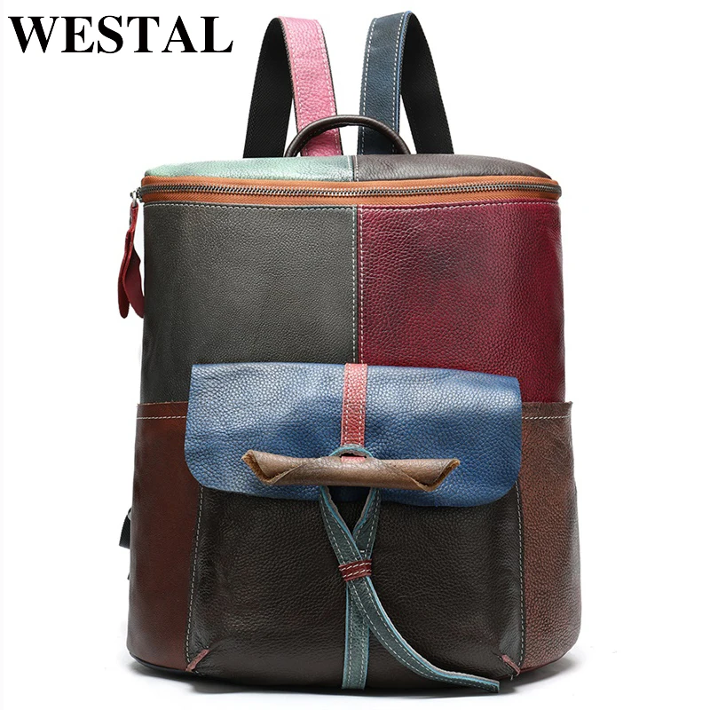 stylish backpacks for school WESTAL women's backpack genuine leather laptop backpacks women anti theft backpack for girls patchwork school backpacks female trendy laptop backpacks Stylish Backpacks