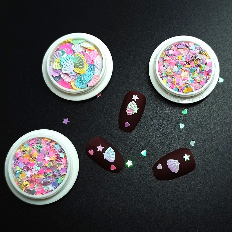 

1 box Nail Art Decoration Aurora Mixed Color Sequins Shiny Fresh Style Heart Star Shell Nail DIY Accessories
