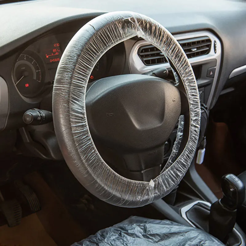 Feardevil 100pcs Universally Car Disposable Plastic Steering Wheel Cover Waterproof Care Cleaning Beauty Repair Protective Cover