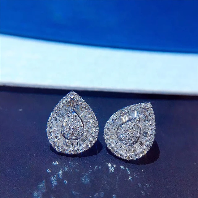 Huitan New Trendy Pear Shaped Silver Color Stud Earrings Women Inlaid Brilliant Cubic Zirconia Delicate Female Jewelry for Party 4