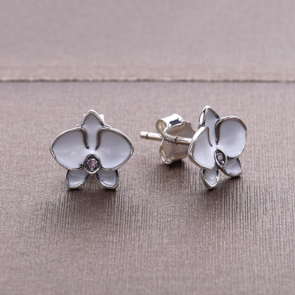 Женские серьги гвоздики с белой эмалью Moonmory серебро 925 пробы|fashion stud earrings|stud