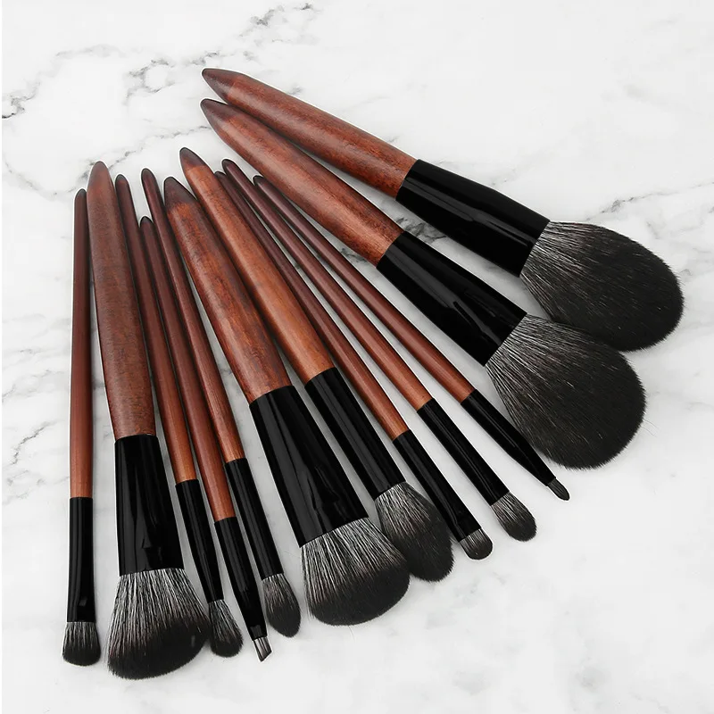 

New 12 Sandalwood Color Makeup Brushes, Portable High-end Wooden Handle Makeup Brush Set, Beauty Tools Wholesale
