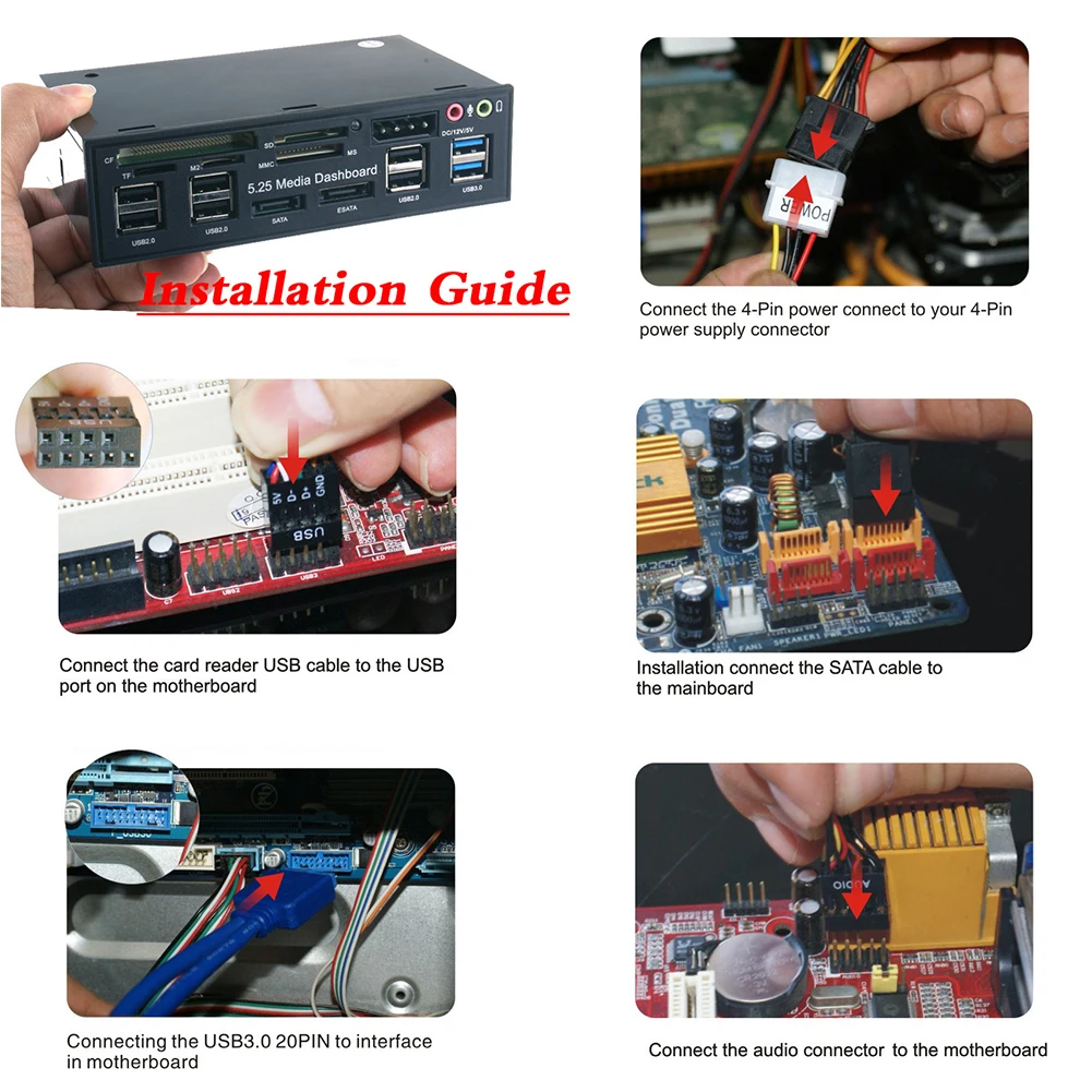 5,25 дюймов Передняя панель кард-ридер многофункциональный внутренний USB 3,0 ESATA ПК все в 1 компьютер аудио оптический привод медиа приборная панель