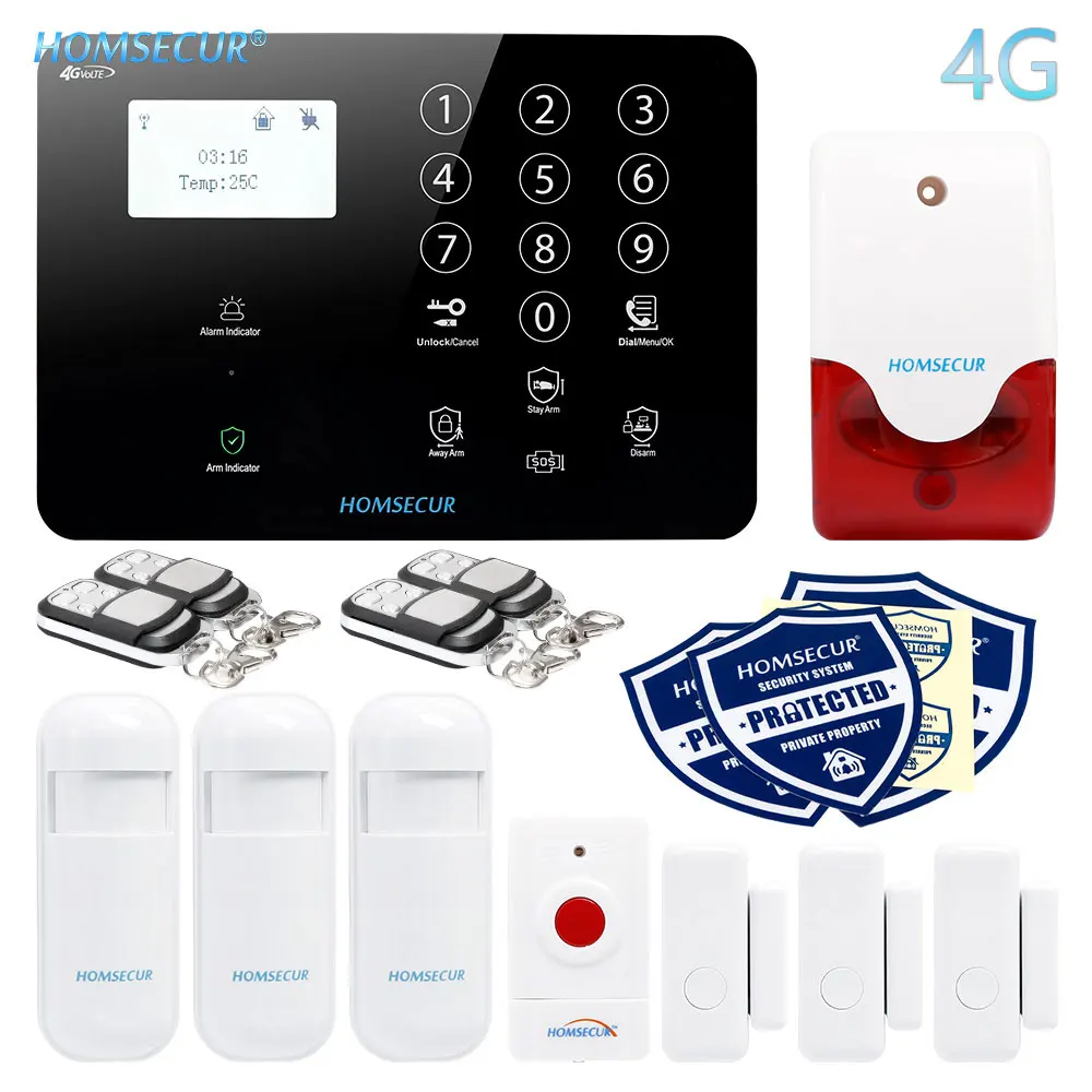 4G Set D HOMSECUR Беспроводной и проводной 4G/3G/GSM LCD Домашняя сигнализация Система с тревожной кнопкой - Цвет: 4G Set D
