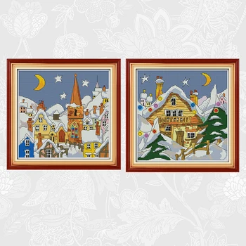 

Street Snow Scene Cross Stitch Printed Canvas 11CT 14CT DIY Hand Made Embroidery Sets for Needlework DMC Cotton Thread Crafts