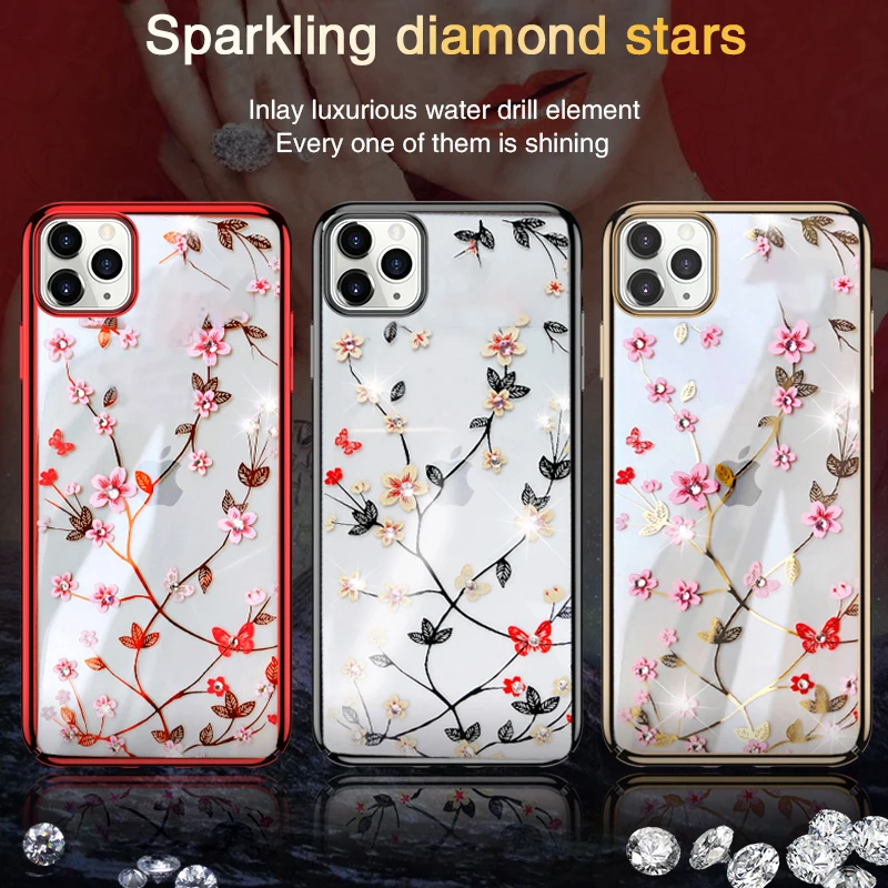 Чехол для телефона Kjoew с цветами и бриллиантами iPhone 11 P 6 6s 7 8 Plus X XR XS MAX роскошный