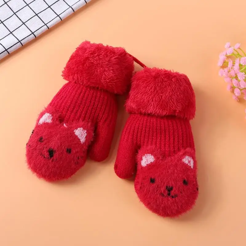 Теплые Зимние Детские утепленные перчатки с героями мультфильмов из 2 предметов, лыжные перчатки, вязаная муфта для рук