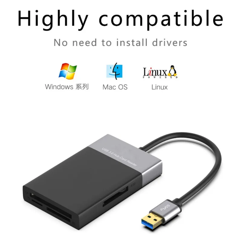 SD кард-ридер USB 3,0 CF карта памяти адаптер концентратор чтения карты одновременно для SD/TF/CF/XQD