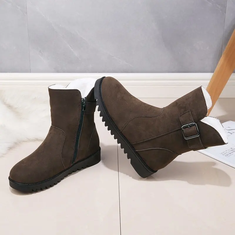 NEW Boots 2020 Brown Black Flock Ankle Boots Female Women Shoes Plush Snow Boots Women Fashion and Keep Warm Winter Boots Women