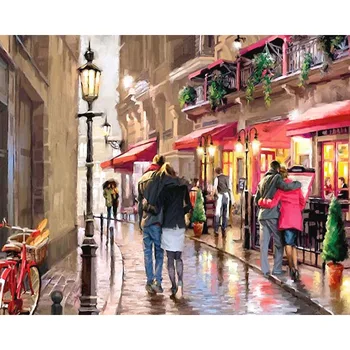 

GATYZTORY Zero Basis Adults Children HandPainted Oil Painting Street Landscape DIY Painting By Numbers Drawing On Canvas
