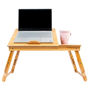 

Adjustable Double Flower Bamboo Rack Shelf Dormitory Bed Laptop Desk Portable Folding Book Reading Tray Table