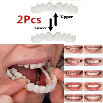 

2PCS Upper & Lower Teeth Simulation Brace Whitening Sleeve Second Generation Silicone Simulation Tooth Denture Sleeve