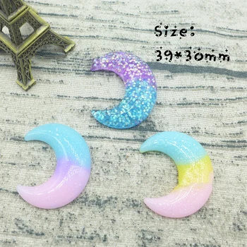 

10Pcs Gradient Color Moon Flat back Resin Cabochon Flatback Glitter Cabochons Embellishments for Scrapbooking DIY Decor Craft
