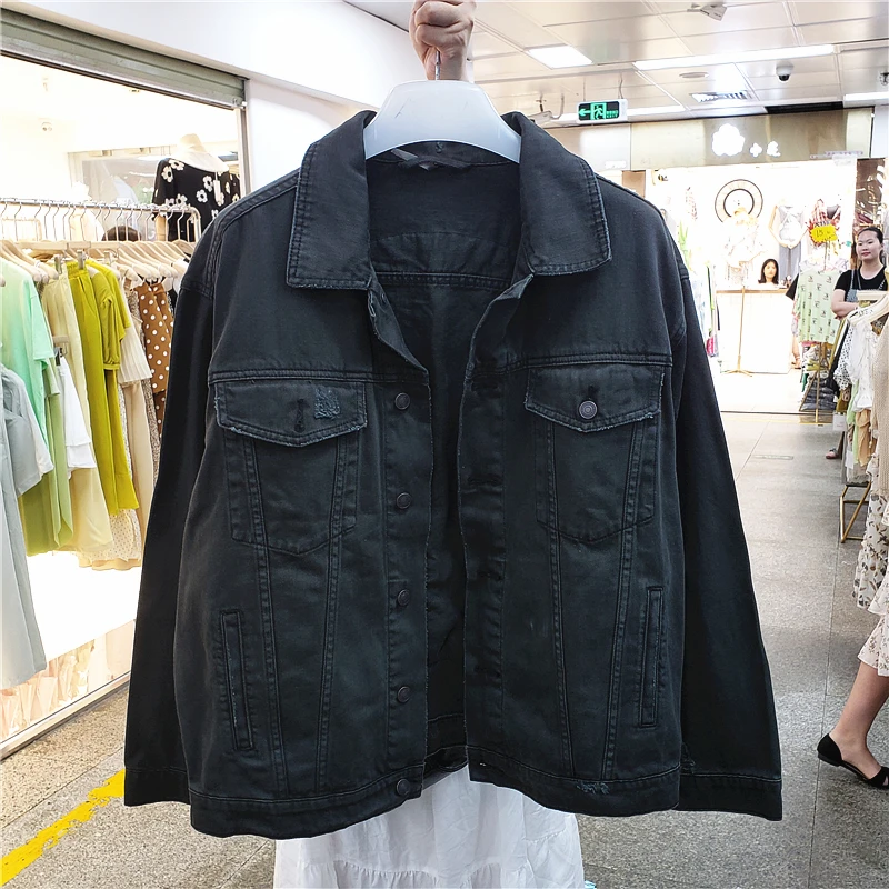 Черный Chaquetas Mujer, пальто для женщин, джинсовая куртка с вышивкой, крутая BF куртка-бомбер, Женское пальто, свободные повседневные топы большого размера, уличная одежда - Цвет: Черный