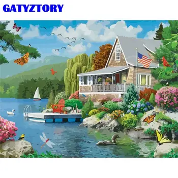 

GATYZTORY Beautiful Flower Villa Landscape Picture By Numbers Kids HandPainted Framed Acrylic Canvas Oil Paints Diy Gift Home Ar