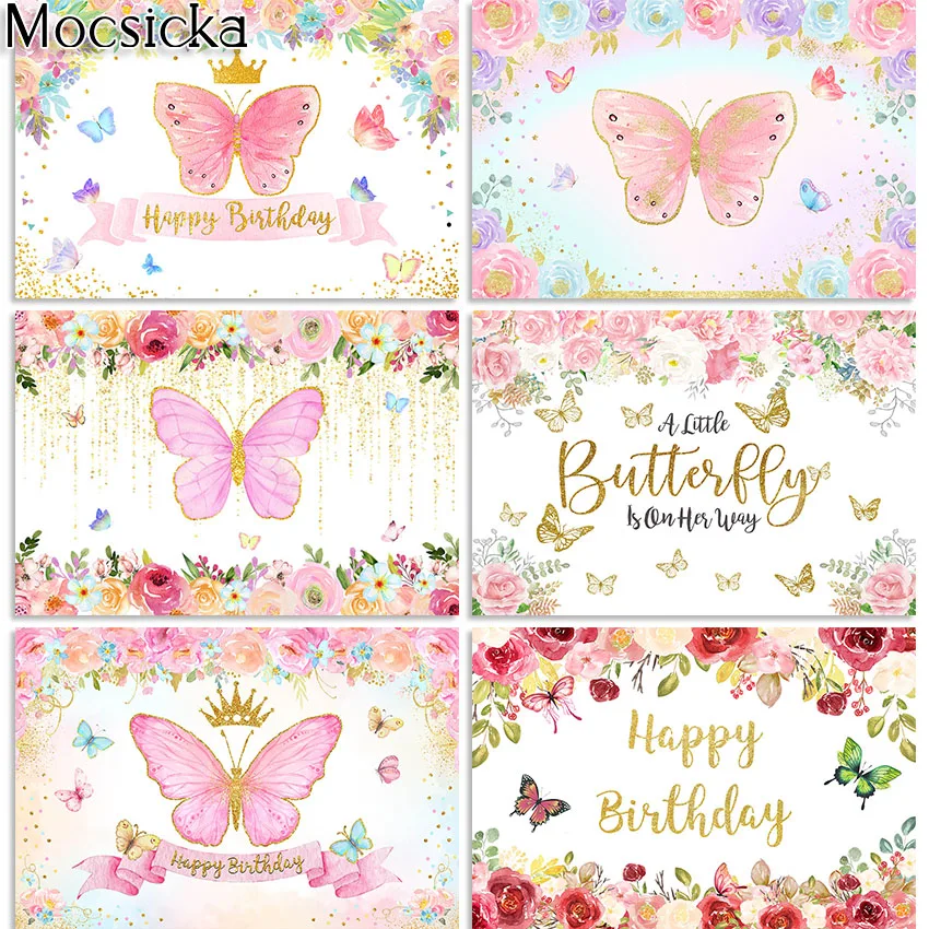 

Mocsicka Butterfly Party Backdrop Fairy Garden Butterflies Floral Princess Baby Shower Birthday Party Photography Background