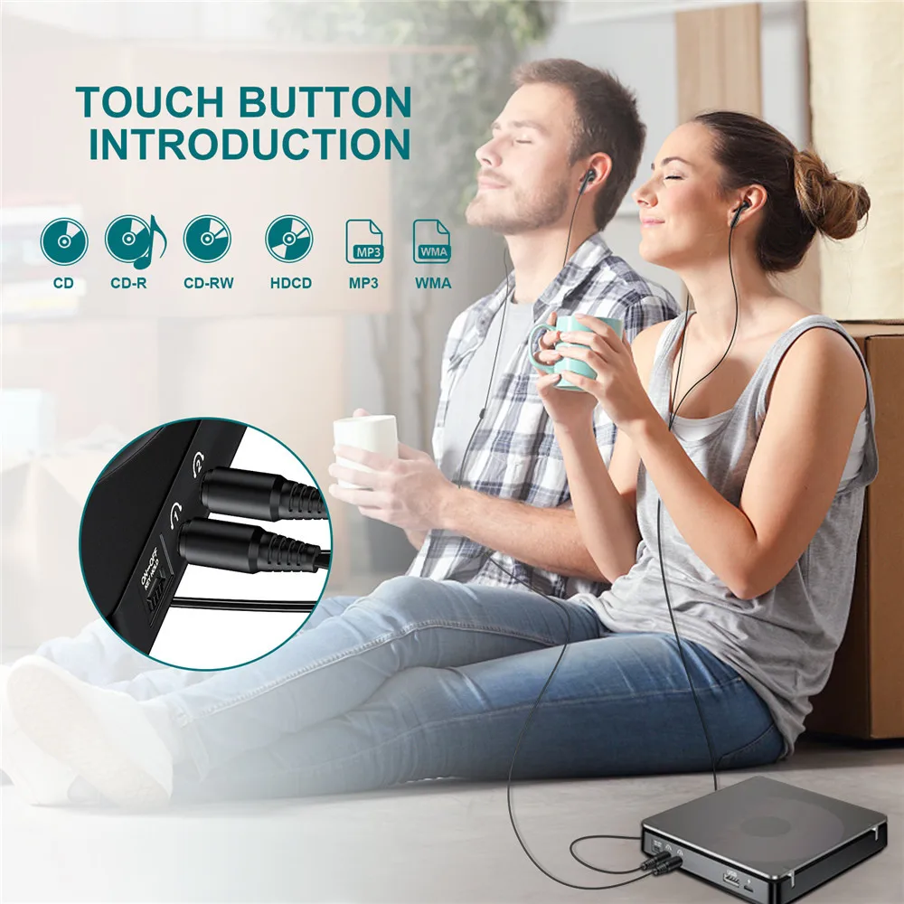 Sports Portable CD Player Rechargeable Touch Button Compact Disc Player Reproductor CD Double Headphones lecteur CD Walkman