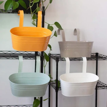 

4Pcs Colorful Hanging Flower Pots Metal Iron Balcony Garden Plant Planter with Detachable Hook for Home Decor