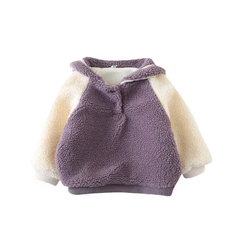 

WLG girls winter patchwork hoodies kids pink purple velvet thick hoodie baby girl cute clothes 1-5 years