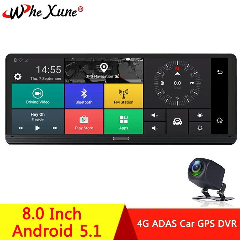 WHEXUNE New 4G Network Car DVR Dash Camera Android GPS Navigation 8.0' Touch Screen Full HD 1080P With ADAS Night vision camera
